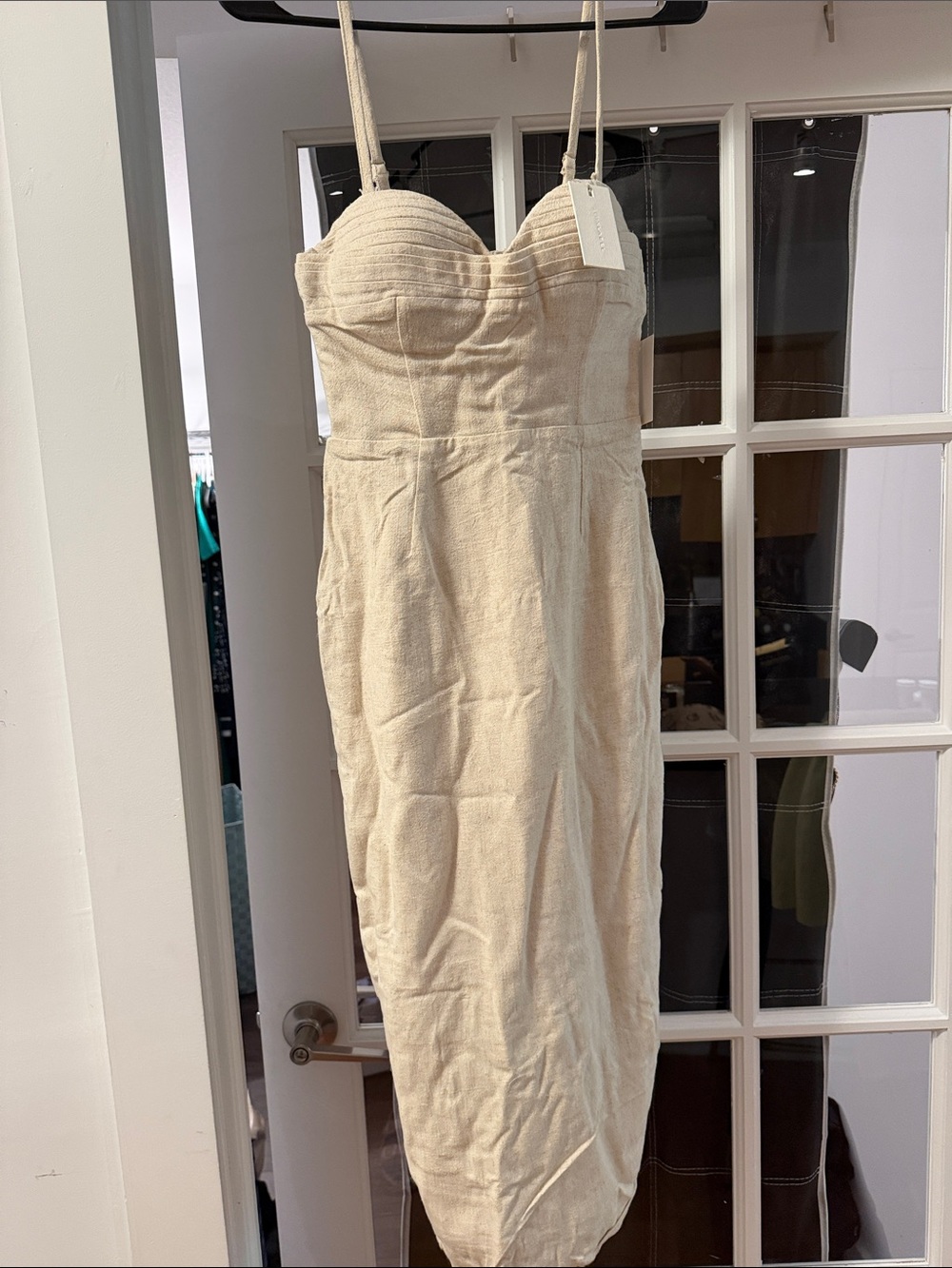 JLUXLABEL Strapless Midi Dress in Natural Beige